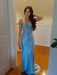Blue Spaghetti Strap Scattered Rhinestones Corset Prom Dress with Twisted Waist
