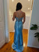 Blue Spaghetti Strap Scattered Rhinestones Corset Prom Dress with Twisted Waist