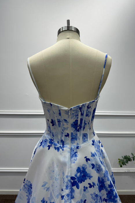 Blue Spaghetti Straps Appliques Sleeveless A-Line Prom Dress - Prom Dresses