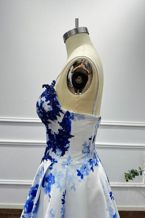 Blue Spaghetti Straps Appliques Sleeveless A-Line Prom Dress - Prom Dresses