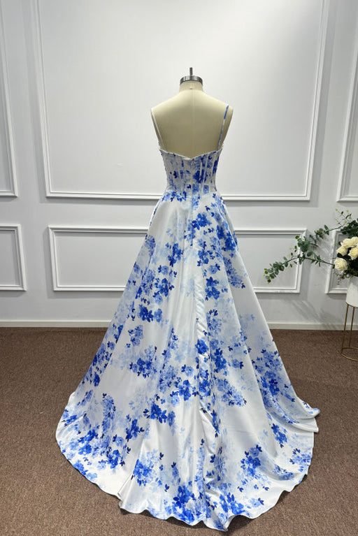 Blue Spaghetti Straps Appliques Sleeveless A-Line Prom Dress - Prom Dresses