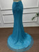 Blue Square Neck Sleeveless Beadings Mermaid Prom Dress - Prom Dresses