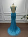 Blue Square Neck Sleeveless Beadings Mermaid Prom Dress - Prom Dresses