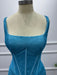 Blue Square Neck Sleeveless Beadings Mermaid Prom Dress - Prom Dresses