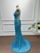 Blue Square Neck Sleeveless Beadings Mermaid Prom Dress - Prom Dresses