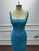 Blue Square Neck Sleeveless Beadings Mermaid Prom Dress - Prom Dresses