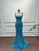 Blue Square Neck Sleeveless Beadings Mermaid Prom Dress - Prom Dresses