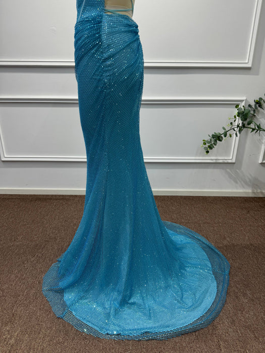 Blue Square Neck Sleeveless Beadings Mermaid Prom Dress - Prom Dresses