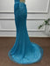 Blue Square Neck Sleeveless Beadings Mermaid Prom Dress - Prom Dresses
