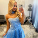 Blue Strapless A-Line Homecoming Dress Short with Pearl