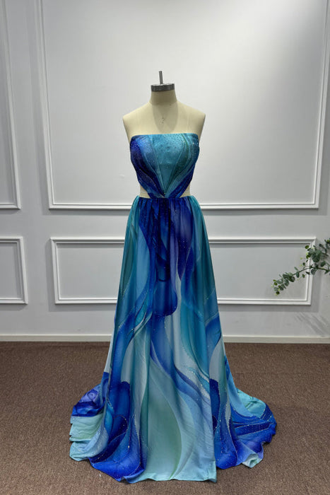 Blue Strapless Sleeveless A-Line Prom Dress - Prom Dresses