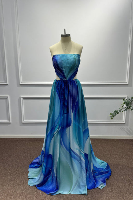 Blue Strapless Sleeveless A-Line Prom Dress - Prom Dresses