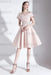 Blush Pink A-Line V-Neck Knee-Length Short Sleeves Pleated Satin Cocktail Dress 