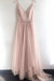 Blush Pink A Line V Neck Spaghetti Straps Tulle Prom Dresses