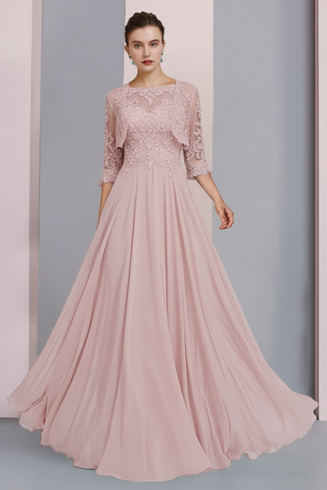 Blush Pink Floor-Length A-Line Mother of the Bride Dress with Princess Scoop Neckline