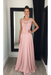 Blush Pink Chiffon A-Line Prom Dress Scoop Neck with Lace Appliques