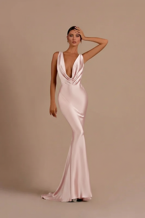 Blush Pink Elegant Champagne Mermaid Prom Dress Long Slimming