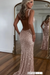 Blush Pink Glitter Sequins Sleeveless V Neck Prom Dress Long with Split