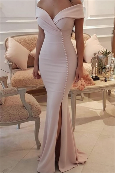 Blush Pink Mermaid Long Evening Dress Off-the-Shoulder