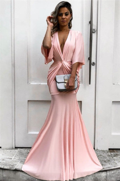 Blush Pink Mermaid Prom Gown with Chic Half Sleeves