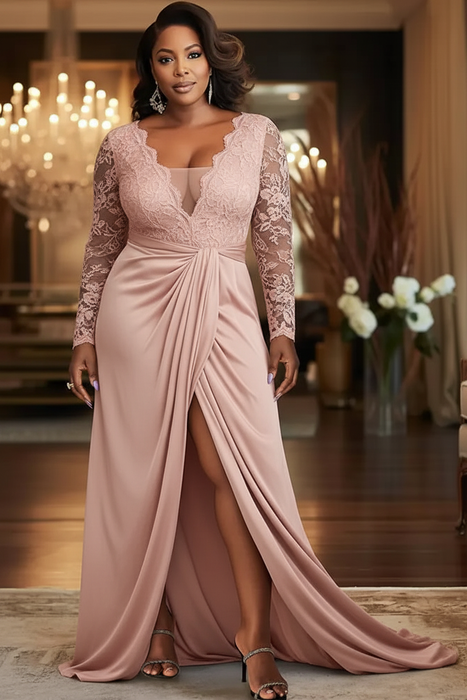 V-Neck Black Mother of the Bride Dress with Long Lace Sleeves-Bridelily