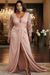 Blush Pink V-Neck Mother of the Bride Dress Long Sleeves lace Front Slit Wedding Guest Dress