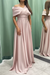 Blush Pink Elegant Off-the-Shoulder Long Evening Dress Pleated