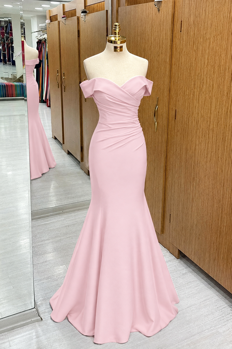 Blush Pink Off-the-shoulder Sweetheart Sleeveless Long Mermaid Prom Dress - Prom Dresses
