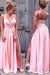 Blush Pink Prom Gown with Flirty Spaghetti Straps and Daring Leg Slit