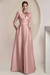 Blush Pink Satin V-Neck Mother of the Bride Dress with 3/4 Sleeves with Split Front