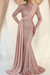 Blush Pink Sequins Long Sleeves High Collar Mermaid Prom Dress with Ruffle