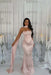 Blush Pink Stunning Satin Mermaid Prom Dress Yellow Beadings with Wrap