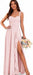 Women's Chiffon Bridesmaid Dresses Long Evening Formal Gown with Slit - Blush Pink
