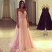 Blush Pink Tulle Lace Prom Gown with Delicate Spaghetti Straps