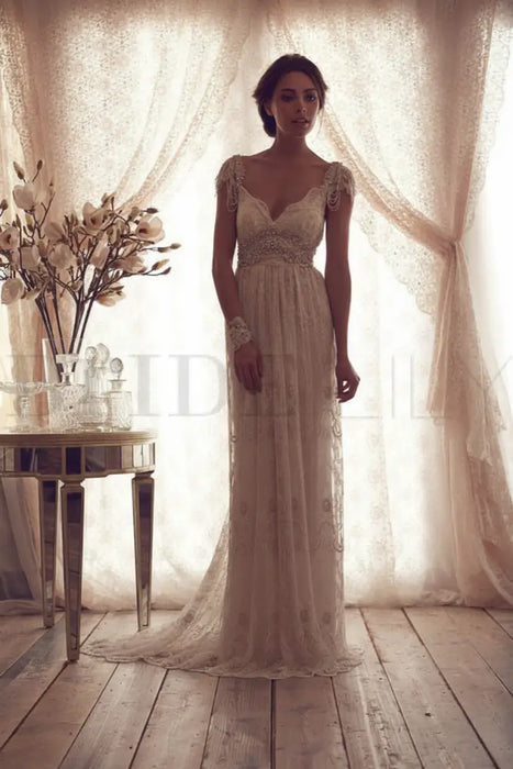 Blush Pink V Neck Backless Boho Wedding Dresses - wedding dresses