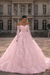 Blushing Pink Glitter Lace Ball Gown Wedding Dress with Sleeves Off-the-Shoulder Sweetheart Corset Bridal Gown
