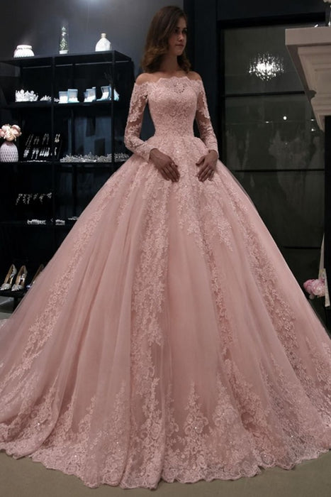 Gorgeous Long Sleeves Lace Ball Gown Wedding Dresses