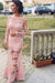 Blushing Pink Trumpet/Mermaid Bateau Long Sleeves Applique Lace Dresses - Prom Dresses