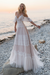Blushing Pink boho wedding dresses a line deep v neck straps lace short sleeve