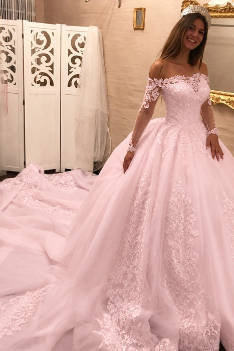 Blushing Pink Ball Gown Wedding Dress