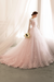 Blushing Pink wedding dresses princess silhouette bateau neck long sleeve natural waist lace tulle bridal gowns