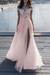Blushing pink boho wedding dresses lace off the shoulder short sleeve floor length split front bridal dress with train