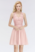 Blushing Pink V-Neck Short Lace Bridesmaid Dresses
