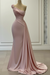 Blushing Pink Delicate One-Shoulder Beaded A-Line Sleeveless Ruched Satin Wedding Dress