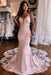 Blushing pink Mermaid Wedding Dress with Lace Appliques & Cathedral Train