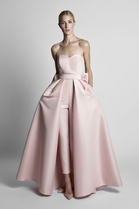 Blushing Pink Sweetheart Evening Jumpsuit Ball Gown Ankle Length Sleeveless Satin Social Party Jumpsuit
