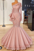 Blushing Pink Glitter Mermaid Prom Dress Long Sleeves Floral Lace Party Dress - Prom Dresses