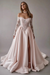 Blushing Pink Gorgeous Off-the-Shoulder Satin Aline Wedding Dresses Front Split Long Sleeves Bridal Gown - Wedding Dresses