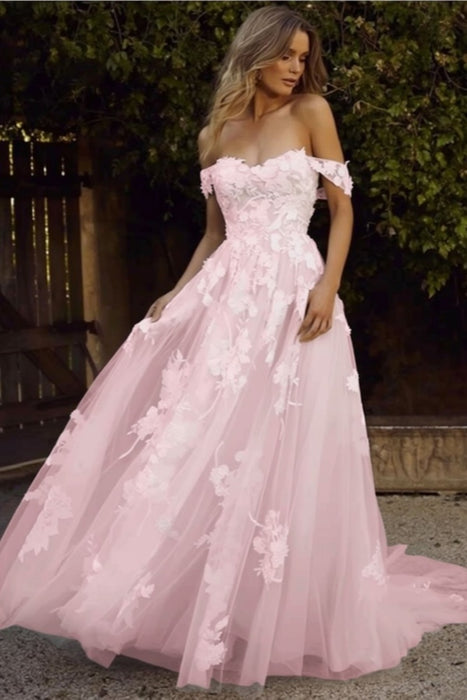 Gorgeous Open Back Appliques Tulle A-line Wedding Dresses