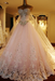 Blushing Pink Lace Applique Strapless Sweetheart Wedding Dress with Cathedral Train